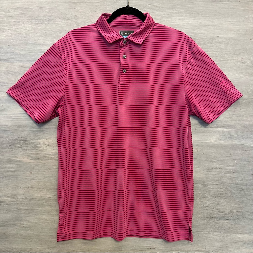 PGA Tour Hot Pink Black Stripe Polo Golf Shirt‎ Medium Like New